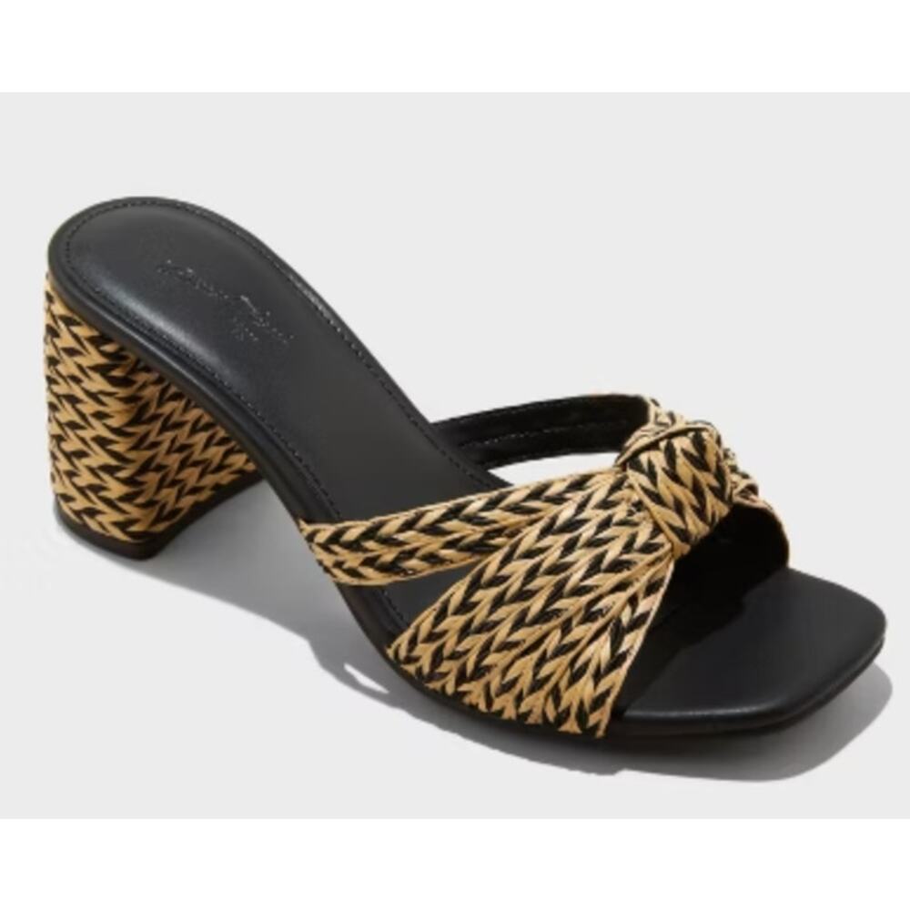 NWT Women's Aaliyah Raffia Strappy Knot Sandal Heels Universal Thread Mule 8